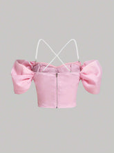 Cold Shoulder Bow Front Pearl Detail Blouse